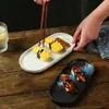 Atacado de fábrica placa de sushi de pedra cerâmica japonesa oval longa placa de churrasco bandeja simples placa de sobremesa atacado