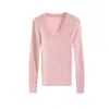 Elegante suéter de punto casual con cuello en U para mujer, nuevo estilo otoño 2026, de manga larga, corte ajustado, versátil suéter interior con escote bajo