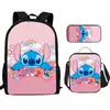 Estampado de Stitch Animación Periférico Estudiantes de Primaria Resistente al Desgaste Mochila Escolar Bolsa de Comida Estuche Lápices Juego de Tres Piezas Fabricante Venta al por Mayor