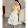 Conjunto de Verão para Meninas 2026 Novo Estilo Cardigã de Manga Curta e Saia Estilosa Conjunto de Duas Peças para Crianças Mais Velhas