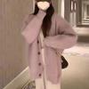 Casaco Cardigã Roxo para Mulheres Outono e Inverno Novo Estilo Suave Estilo Coreano Preguiçoso Comprimento Médio Tricotado Mulheres 2025