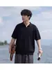Fabricante Original Camisa Polo de Punto Cuello de Gaviota Verano Calle Alta Casual Holgada para Hombre Rayas Verticales Versátil Manga Corta