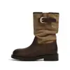 Botines Retro Chuyuji para Mujer 2026 Modelo Nuevo Punta Redonda Tacón Grueso Botas de Montar Marrones Botas Western Plegadas Apiladas