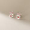 Pendientes de Plata S925 Nalan con Orejas de Conejo Estilo Ins Estilo Coreano Lindos Corazón Rosa Conejo Blanco M02788