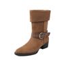 Hebilla de Cinturón de Moda Estilo Británico de 5 cm Botas Vaqueras Otoño e Invierno 2026 Nuevas Botines Cortos Casuales Elegantes de Punta Fina y Tacón Grueso
