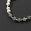 Prata S925 Moda Retrô Pingente Quadrado Pulseira de Pedra da Lua Pérola Pulseira Elástica de Cristal Labradorita Feita à Mão C0688
