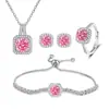 Conjunto de pão quadrado anel de cubo de açúcar pequeno anel de oito corações oito flechas com gema colorida colar brincos pulseira cadeia de suprimentos de joias