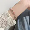 Pulseira Dupla Camada com Pedras Naturais Rosa Suave para Mulheres Novo Design de Nicho Flor de Pessegueiro Chinoiserie Pulseiras Empilháveis