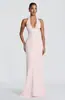 Diseño de Cuello Halter con Escote en V Profundo, Color Sólido, Estilo Francés Suave y Elegante, Vestido Sirena de Corte Ajustado, Ceñido a la Cintura, Vestido Largo Adelgazante