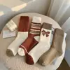 Calcetines Gruesos Calientes de Felpa para Mujer de Invierno Estilo Japonés Rayados Melange con Lazo Calcetines de Rizo de Media Pantorrilla Fábrica
