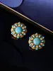 Brincos Redondos Estilo Palácio Retrô Vazados Luxo Acessível Turquesa Alto Padrão Elegante Elegante Joias Medievais para Mulheres Brincos