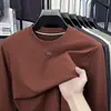 Nova Blusa com Capuz de Manga Longa Masculina para Primavera e Outono, Cor Sólida, Gola Redonda, Corte Solto Casual, Camada Base para Meia-Idade