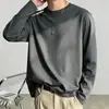 Camiseta esportiva casual masculina de manga longa estampada, moderna para adolescentes, adequada para todas as estações, gola redonda, top básico de manga longa