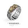 Anillo valiente para hombre plata de ley retro diamante mortero mantra de seis caracteres solo cauteloso Sutra Sutra de boca viva marea de hombre