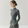 Prenda de punto fino de 18 puntos Yangzi, suéter de lana 100% pura para mujer, cuello semi-alto, suéter de punto base fino