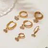 Joias Europeias e Americanas Omaca Brincos em Aço Inoxidável com Formato de Coroa em U Incrustados com Zircônia Banhados a Ouro Real 18K Brincos da Moda Que Não Desbotam