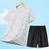 Conjunto de Camiseta e Shorts Esportivo Feminino Camuflado de Seda Gelada Secagem Rápida Respirável para Exterior Solto Ultra-Fino de Manga Curta Dropshipping