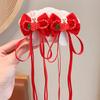 Faixa de Cabelo Vermelha com Laço Estilo Chinês para Crianças, Prendedor de Cabelo com Fita de Franja Nova para Meninas, Acessório de Cabeça, Prendedor de Cabelo Estilo Nacional
