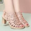 Sandalias Romanas de Cuero Suave Huecas de Tacón Alto Cómodas de una Pieza para Venta Directa Sandalias de Mujer de Verano de Tacón Medio Modernas Versátiles con Punta Abierta