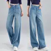 Pantalones vaqueros de pierna ancha de moda con pedrería de cintura alta 2026 primavera/otoño nuevos pantalones rectos casuales versátiles adelgazantes para mujer