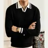 Otoño/Invierno 2026 Casual de Gama Alta Bloque de Color Cuello Camisero Ajustado Camisa de Punto Moda Blanca para Hombre de Negocios Polo