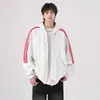 Suéter cárdigan de tres rayas para hombre, nuevo estilo americano de primavera y otoño, marca de tendencia, casual, versátil, chaqueta con capucha, abrigo