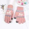 Luvas Femininas de Lã Tricotada Quentes com Tela Sensível ao Toque Estilo Coreano Outono e Inverno, Estampa Moderna de Rena Estilo Casal Natalino para Adultos