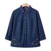 Roupas para Mulheres de Meia-idade Primavera e Outono Algodão Jeans Camisa de Manga Longa Top Bordado Solto Roupas de Mãe Camisa Feminina