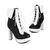 Botas de Mujer de Encaje Bajas Talla 34-43, Tacón Alto de Plataforma Impermeables de Punta Redonda, Botines Gruesos de Talla Grande para Otoño e Invierno