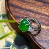 Anillo Abierto de Cabujón de Calcedonia Jade Verde Imperial Tipo Hielo Estilo Chino, Mismo Estilo que Yang Mi 8090