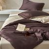 Juego de Cuatro Piezas de Color Sólido Simple de Algodón Tencel Estilo 80s, Sábana Bajera de Color Sólido Sedosa para Primavera y Verano, Funda de Edredón para Dormir al Natural, Sábana de Cama con Sensación Refrescante