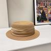Sombrero de Paja Elegante Plisado de Cinta Estilo Francés Primavera y Verano Vacaciones en la Costa Ocio Protección Solar Sombrero de Sol Mostrando Cara Pequeño Sombrero de Paja de Copa Plana