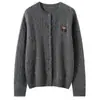 Cardigan de Cachemira 100% Puro Cuello Redondo Estilo Sencillo Suéter para Mujer Otoño Invierno Bordado de Caballo Pequeño Holgado Versátil Prendas de Punto Ropa de Abrigo