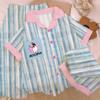 Pijama de Algodón Nube Rayado de Color Contrastante para Mujer Verano Nuevo Suelto de Manga Corta Ropa de Casa Conjunto de Tres Piezas Toma Real Venta al por Mayor