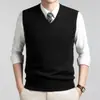Colete de malha grossa de 340g para homens, novo modelo outono e inverno 2026, suéter masculino de cor sólida para camada base, casual de negócios para meia-idade