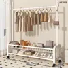 Cabide de chão doméstico, varal simples para secar roupas de quarto, cabide de roupas móvel, prateleira de armazenamento vertical de camada dupla