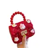 Bolsa de Gelatina Infantil de Dibujos Animados Lindos Pvc Cadena de Diamantes Bolso Cuadrado Pequeño Mini Bolso de Mano con Perlas para Niña Bolso Cruzado de Mano
