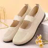 Grulla Blanca de Almohada Estilo Nuevo Zapatos de Tela del Viejo Pekín Verano Casual Calados Zapatos de Madre Planos Cómodos Transpirables Zapatos de Abuela Negro