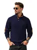 Camisa Polo Jacquard Masculina Europeia e Americana com Gola Henry, Pulôver Casual Bordado com Patches de Manga Longa, Moletom Casual Masculino