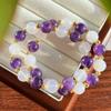Pulseira Guofeng Vintage Natural Romântica Ametista Calcedônia Branca Cores Misturadas Contraste Pulseira