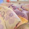 Juego de Cama de Terciopelo de Leche Otoño e Invierno de Cuatro Piezas, Sábana de Coral Cálido Fresca y Engrosada, Funda de Edredón y Juego de Cama de Tres Piezas