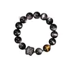 Pulseira de obsidiana prateada natural leão com pedra olho de tigre círculo único maré nacional pulseira masculina joia de texto retrô atacado