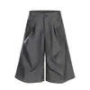 Elegantes pantalones cortos casuales de color liso para hombre, de corte cropped, con diseño plisado y pantalones de traje de pierna ancha y caída.