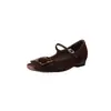 Zapatos Mary Jane de gamuza con hebilla cuadrada de ágata 2026 otoño tacón medio que aumenta la altura punta cuadrada hebilla de cuero genuino zapatos de un solo color para mujer