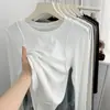 Camiseta de manga longa azul leitoso macia e suave para mulheres 26 Outono Slim-fit Esticável Petite Top Curto Camada Base