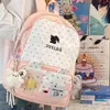 Mochila Estilo Japonés Amarillo Crema con Lunares y Gato Negro de Dibujos Animados para Niñas, Mochila Pequeña Ligera y Versátil Linda para Compras y Viajes