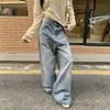Jeans de pierna ancha para mujer color Naranja Juvenil con diseño de lavado de orejas de gato, corte holgado, adelgazantes, modernos y versátiles pantalones de pierna curva