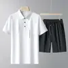 Camisa Polo de Nailon Sin Costuras Hilo de Hielo para Hombre de Manga Corta Traje de Verano Nuevo Casual Transpirable Shorts Conjunto de Dos Piezas Venta al por Mayor