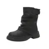 Botines plisados retro, nueva colección otoño/invierno para mujer, botas Martin de suela gruesa, botines de punta redonda con detalle de hebilla y botas de montar