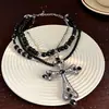 Collar con Colgante de Cruz Gótica Oscura Cadena de Suéter en Capas Subcultura Cadena para Clavícula Milenio Dulce Fresco Accesorios para Mujer